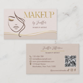 Elegant Beige & Gold Makeup Artist Bussines card Visitekaartje