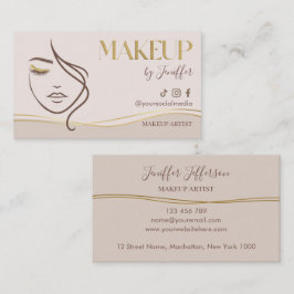 Elegant Beige & Gold Makeup Artist Bussines card Visitekaartje