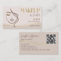 Elegant Beige & Gold Makeup Artist Bussines card