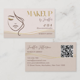 Elegant Beige & Gold Makeup Artist Bussines card Visitekaartje