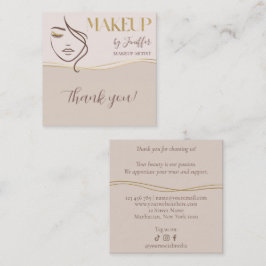 Elegant Beige & Gold Makeup Artist Thank you Card Klantenkaartje