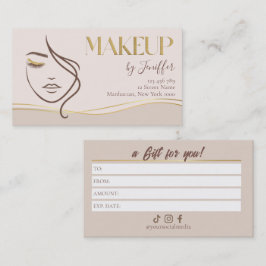 Elegant Beige & Gold Makeup Gift Certificate Card Klantenkaartje