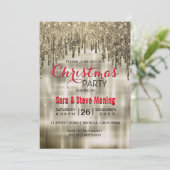 Elegant beige goud druppelen glitter kerst kaart (Staand voorkant)