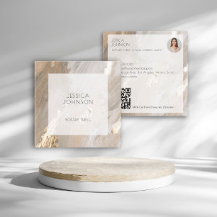 Elegant Beige Goud Waterverf QR Notaris Vierkante Visitekaartje