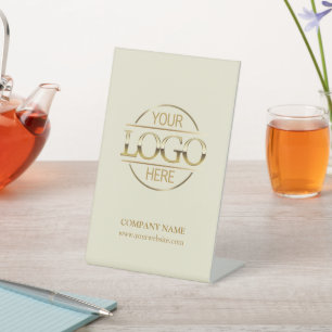 Elegant Beige Goud Zakelijk Bedrijfslogo Reclamebord Met Voetstuk
