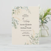 Elegant Beige Greenery Wedding Invitation Kaart (Staand voorkant)