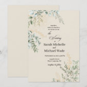 Elegant Beige Greenery Wedding Invitation Kaart (Voorkant / Achterkant)