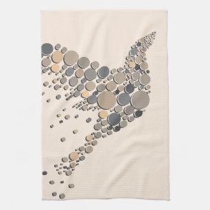 Elegant Beige & Grey Artistic Bird Design Theedoek