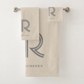 Elegant beige grijze monogram bad handdoek (Insitu)