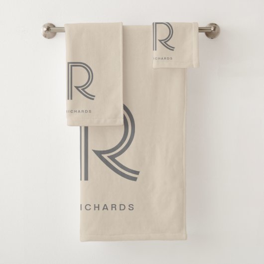 Elegant beige grijze monogram bad handdoek (Insitu)