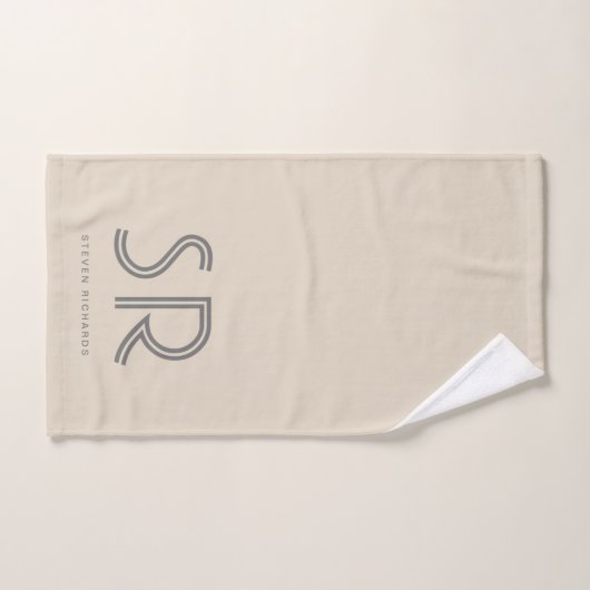 Elegant beige grijze monogram bad handdoek (Handdoek)