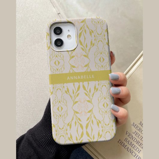 Elegant Beige Groen Bloemmotief Persoonlijk Case-Mate iPhone Case