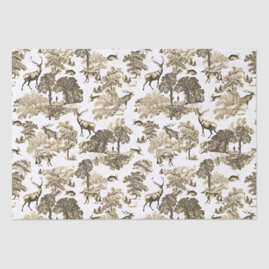 Elegant  Beige Herten Fox Haas Country Toile Tissuepapier (Voorkant)