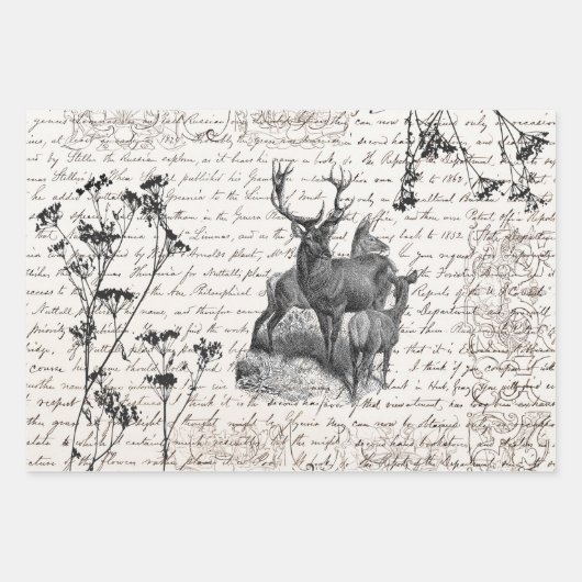 Elegant  Beige Herten Wildflower Script Inpakpapier Vel (Voorkant 2)