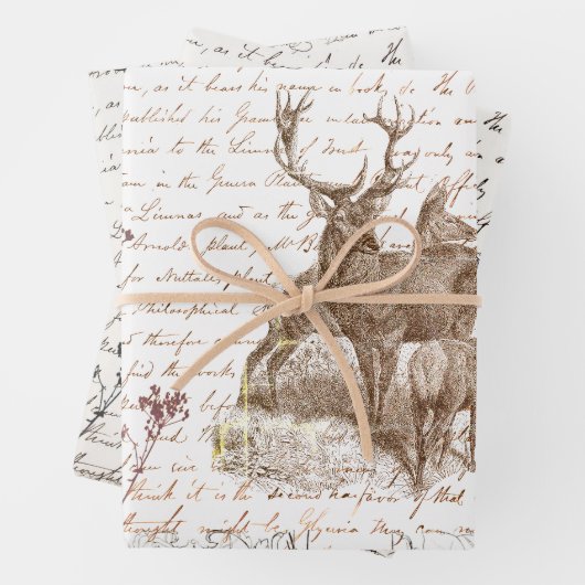 Elegant  Beige Herten Wildflower Script Inpakpapier Vel (In situ)