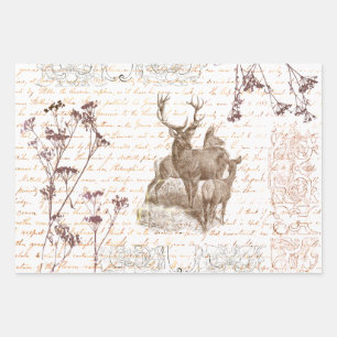 Elegant  Beige Herten Wildflower Script Inpakpapier Vel