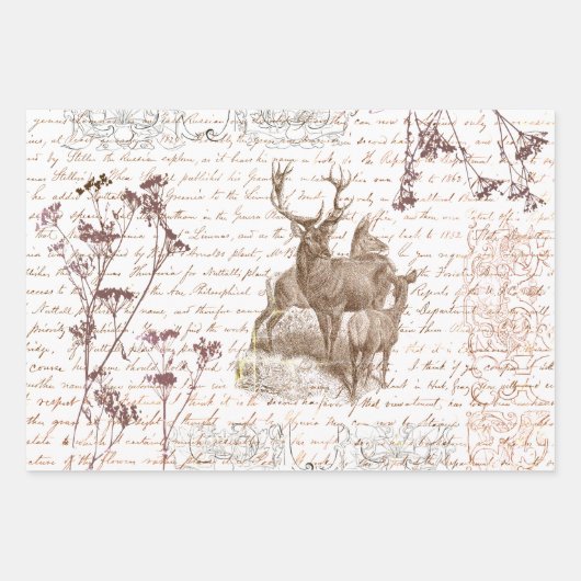 Elegant  Beige Herten Wildflower Script Inpakpapier Vel (Voorkant 2)