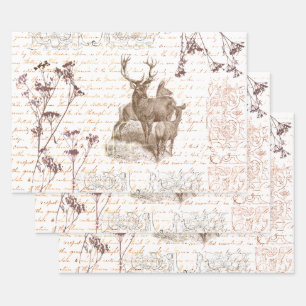 Elegant  Beige Herten Wildflower Script Inpakpapier Vel