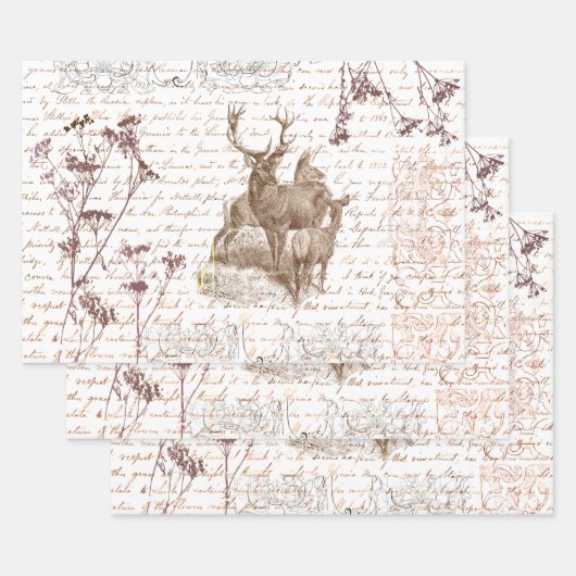 Elegant  Beige Herten Wildflower Script Inpakpapier Vel (Set)