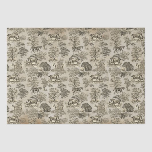 Elegant Beige Horse Toile Kraft Tissuepapier (Voorkant)