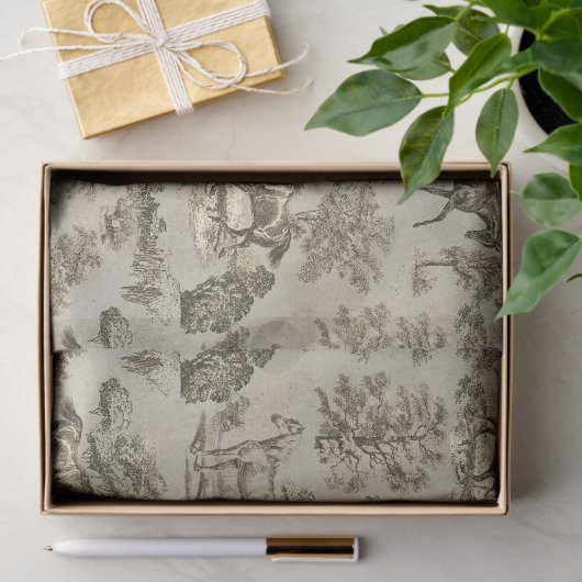 Elegant  Beige Horse Toile Kraft Tissuepapier (Geschenk)