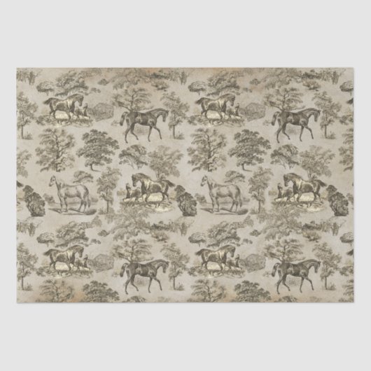 Elegant  Beige Horse Toile Kraft Tissuepapier (Voorkant)