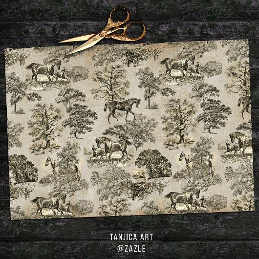 Elegant  Beige Horse Toile Kraft Tissuepapier
