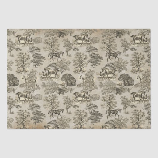 Elegant Beige Horse Toile Kraft Tissuepapier (Voorkant)