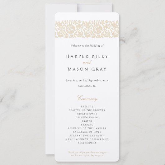 Elegant Beige Ivoor Wedding Ceremony Program Kaart (Voorkant)