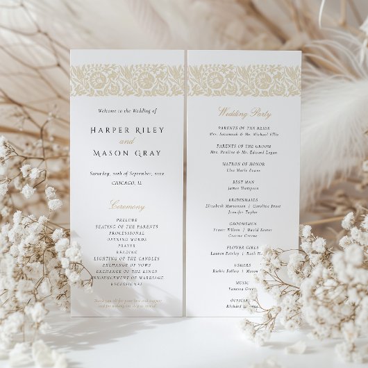 Elegant Beige Ivoor Wedding Ceremony Program Kaart