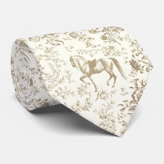 Elegant  Beige Ivoren Paard Bloemenpatroon Stropdas (Opgerold)