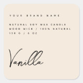 Elegant beige kaarsenetiket vierkante sticker (Voorkant)