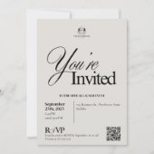 Elegant Beige Kalligrafie QR Code Business Event Kaart (Voorkant)