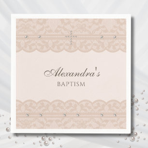 Elegant Beige Kruis Doop Christelijke Doop Servet