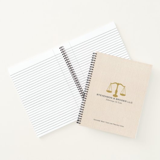 Elegant Beige Linen Gold Justice Scale Notitieboek (Binnen)