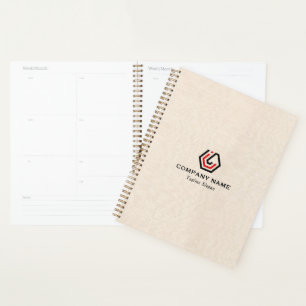 Elegant Beige Linen & standaard in logo Notitieboe Planner