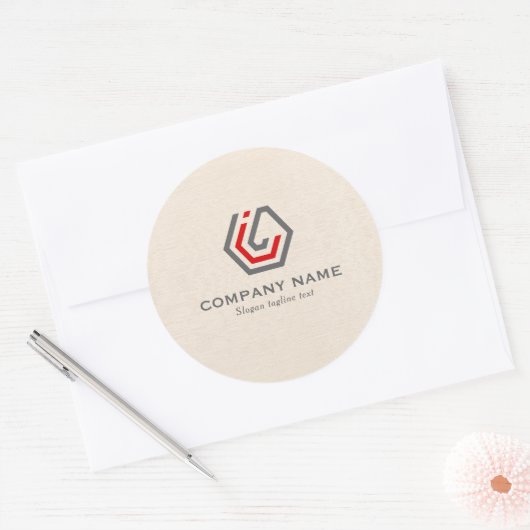 Elegant Beige Linen & standaard in logo Ronde Sticker (Envelop)