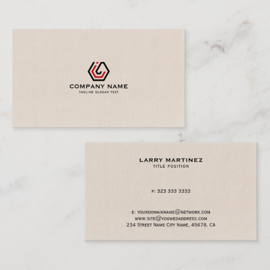 Elegant Beige Linen & standaard in logo Visitekaartje (Voorkant / Achterkant)