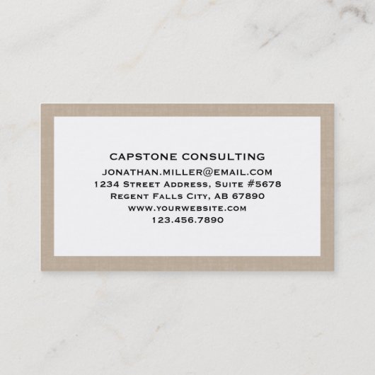 Elegant Beige Linnen Print Visitekaartje (Achterkant)