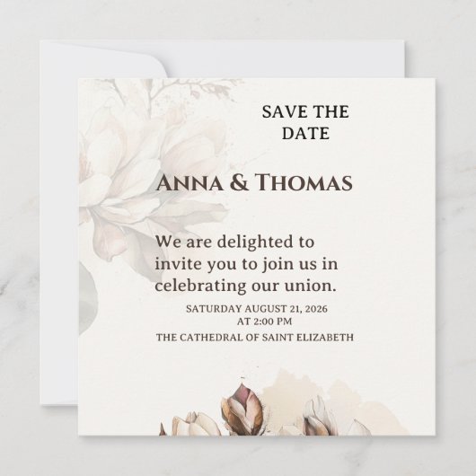 Elegant Beige Magnolia Save The Date Card (Voorkant)