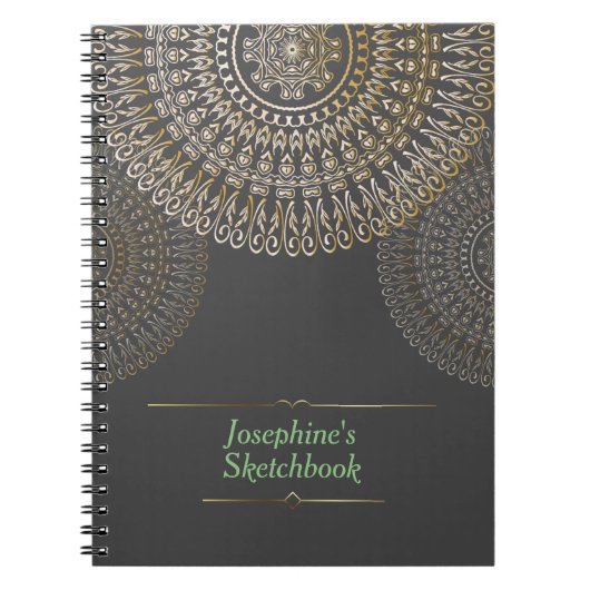 Elegant Beige Mandala Gepersonaliseerde naam donke Notitieboek (Voorkant)