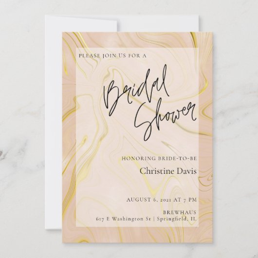 Elegant Beige Marble Gold Bridal Shower-uitnodigin Kaart (Voorkant)