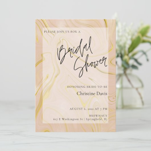 Elegant Beige Marble Gold Bridal Shower-uitnodigin Kaart (Staand voorkant)