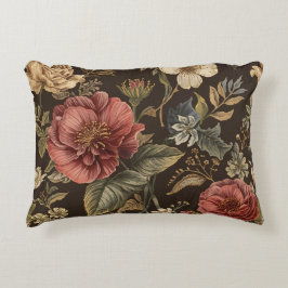 Elegant, beige-marinebruine bloemenpatroon accent kussen