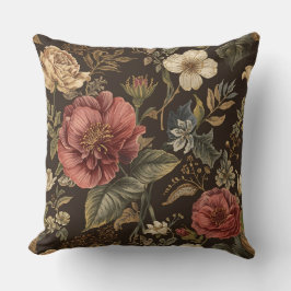 Elegant, beige-marinebruine bloemenpatroon kussen