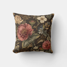 Elegant, beige-marinebruine bloemenpatroon kussen