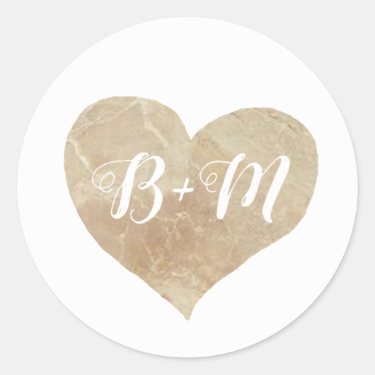 elegant beige marmer hart met monogram ronde sticker (Voorkant)