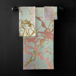Elegant Beige Marmer | Mint Sage Green Roos Gold Bad Handdoek