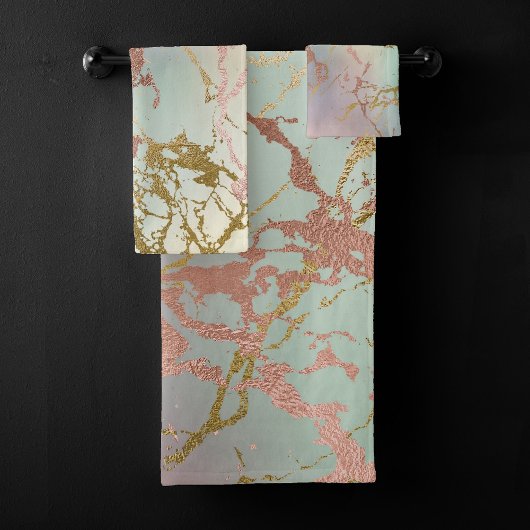 Elegant Beige Marmer | Mint Sage Green Roos Gold Bad Handdoek
