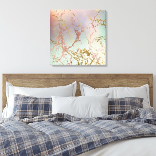 Elegant Beige Marmer | Mint Sage Green Roos Gold Canvas Afdruk (Insitu (Slaapkamer))